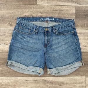 Eddie Bauer Boyfriend Roll Up Light Wash Denim Jean Shorts Size 10